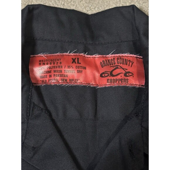 OCC ORANGE COUNTY CHOPPERS BIKER SKELETON WORK SHIRT XL Nobody Rides For Free - Picture 4 of 6